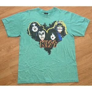 2002 KISS Catalog Stamped Marbled Green‎ Tee 100%Cotton Factory Artwear USA